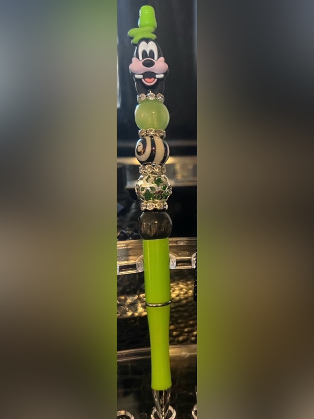 Disney-Inspired Green and Silver Beaded Statement Writing Pen
